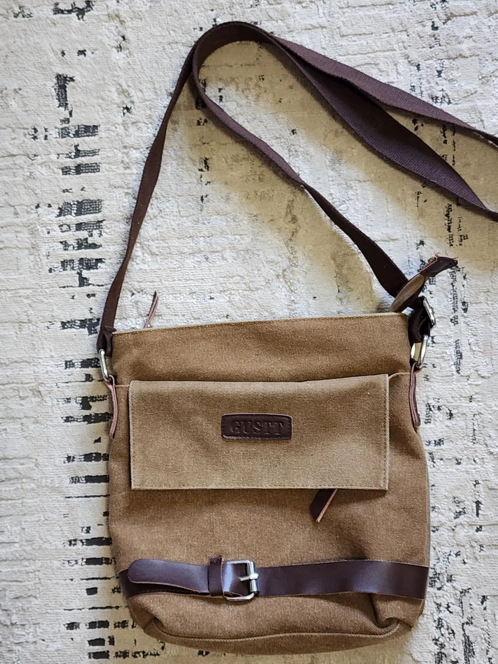 Gustin Brown Canvas Crossbody Bag for Men